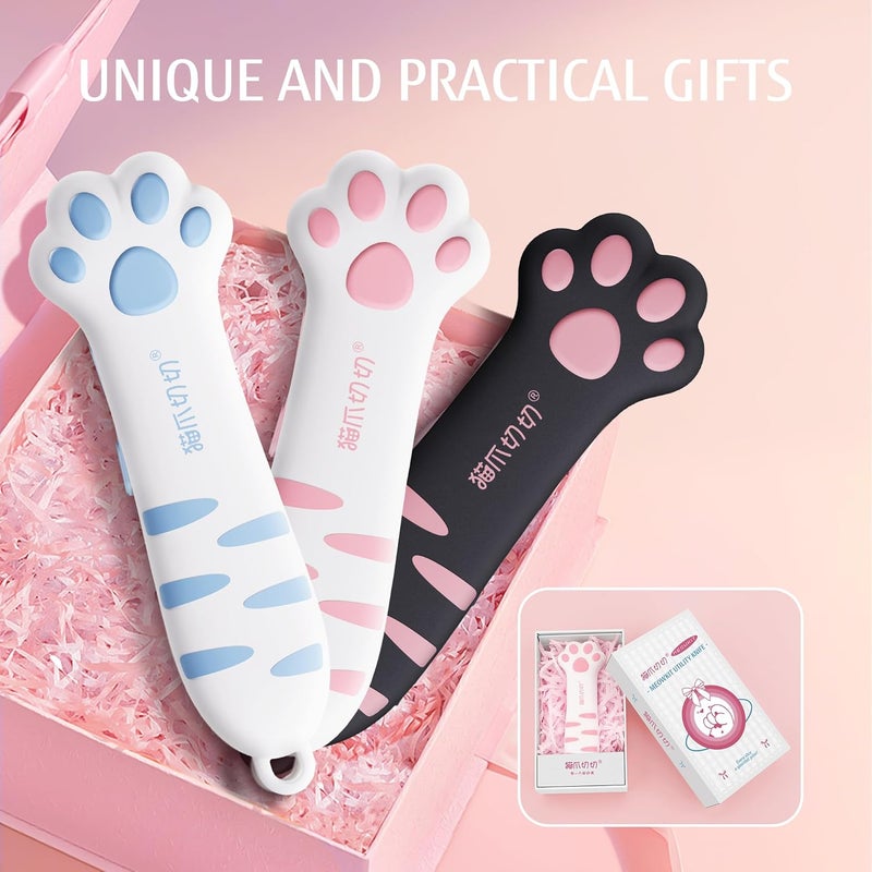 MEOWKIT Cat Paw Box Cutter Retractable with Cat Paw Handle, Multifunctional Knife Set (Pink) - Image 2